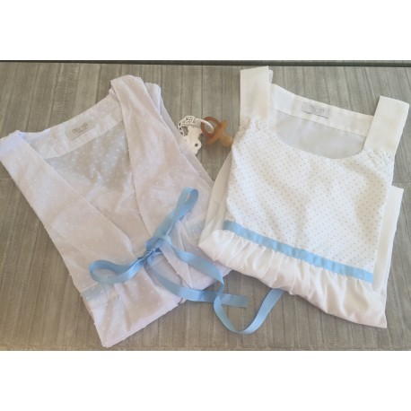 CONJUNTO DE CAMISON DE LACTANCIA Y BATA EN PLUMETI AZUL Estrellas