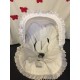 Funda de verano Maxi-cosi pique blanco con volante de tira bordada con capota